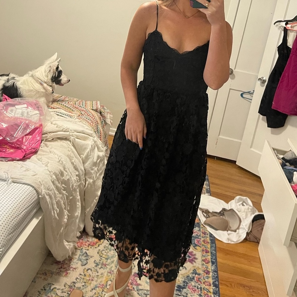 Black Lace Dress - Midi Length - Boohoo